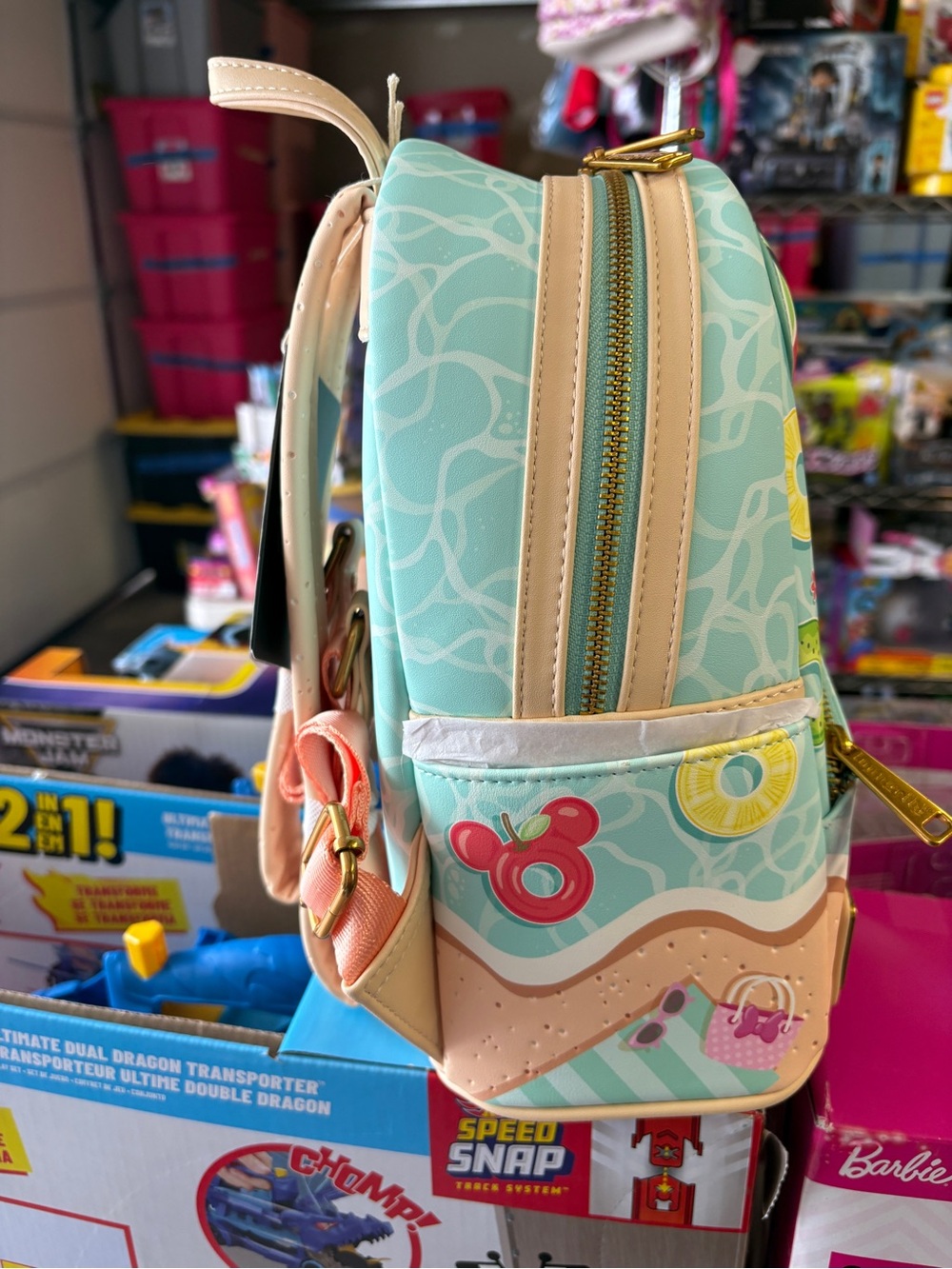Nwt Loungefly Kids Mini Backpack in Mint with Mickey & Minnie Fruit Patches - Picture 4 of 4